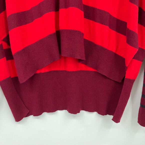 Derek Lam Striped V-neck Sweater in Red, Size XS, Hi-Low Cotton Cashmere - Picture 5 of 11
